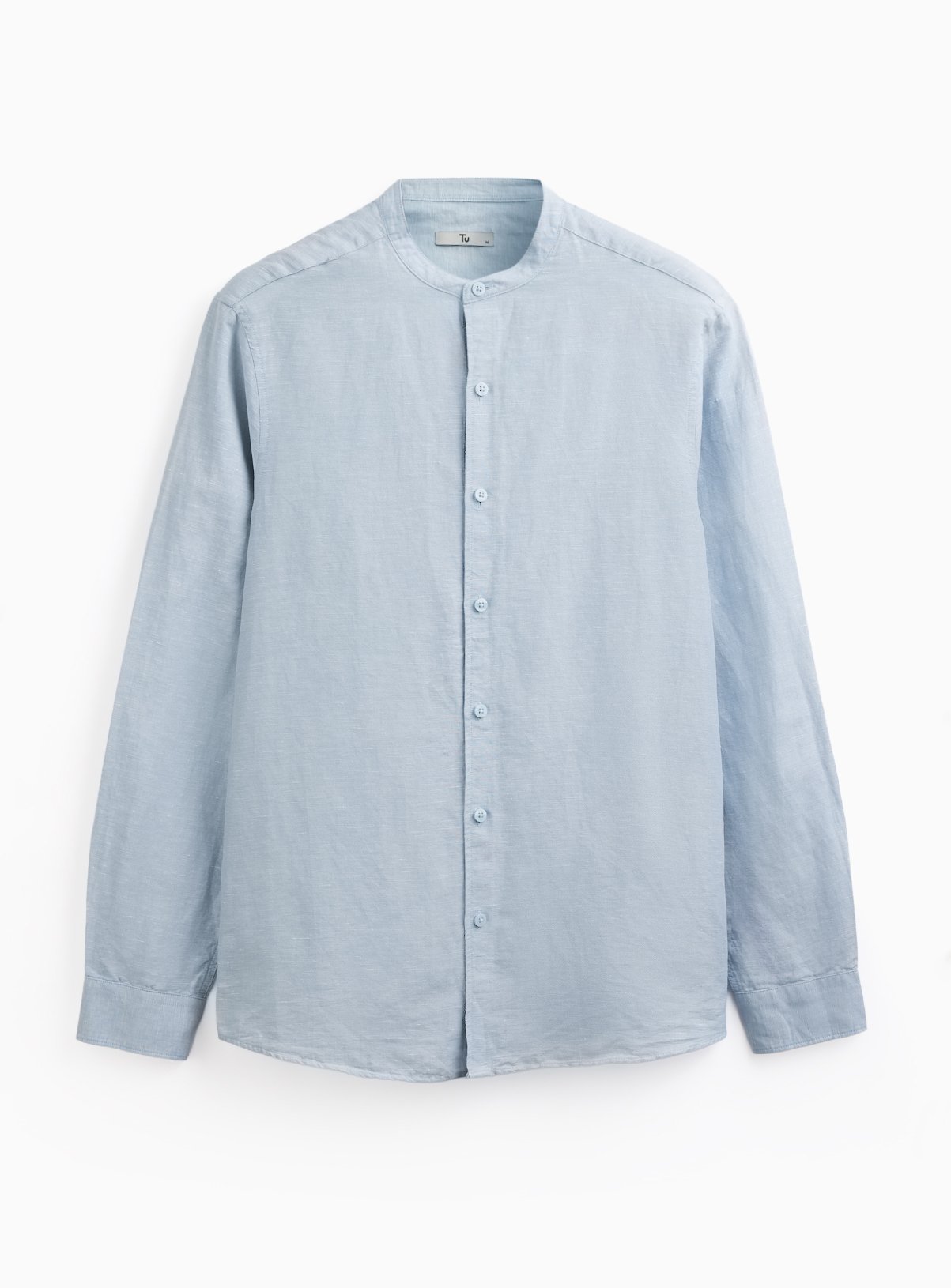 Linen & Cotton Blend Grandad Collar Shirt 