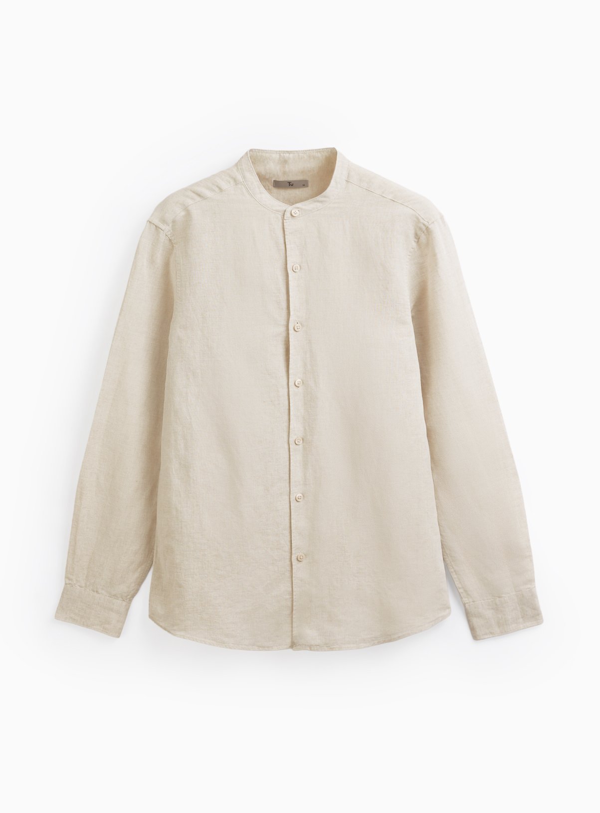 Linen & Cotton Blend Grandad Collar Shirt 