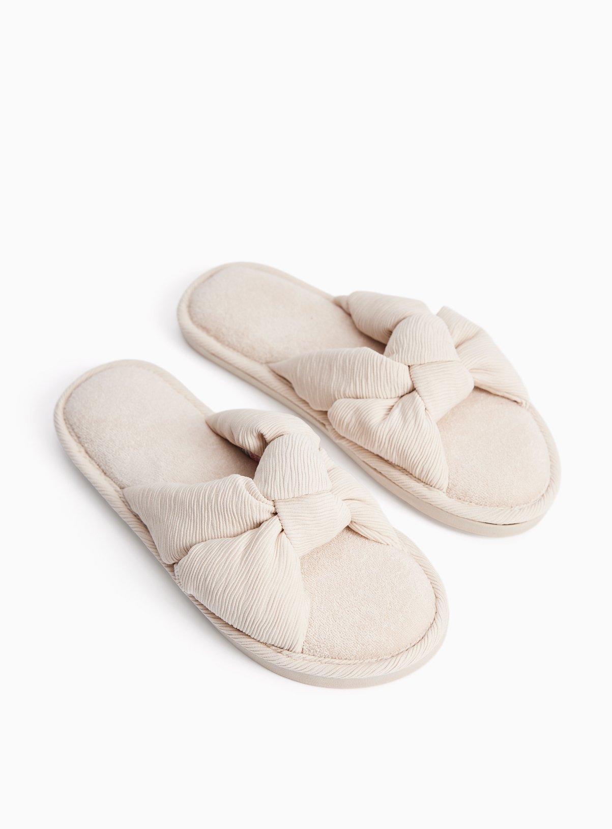 Neutral Textured Bow Detail Cupsole Mule Slippers