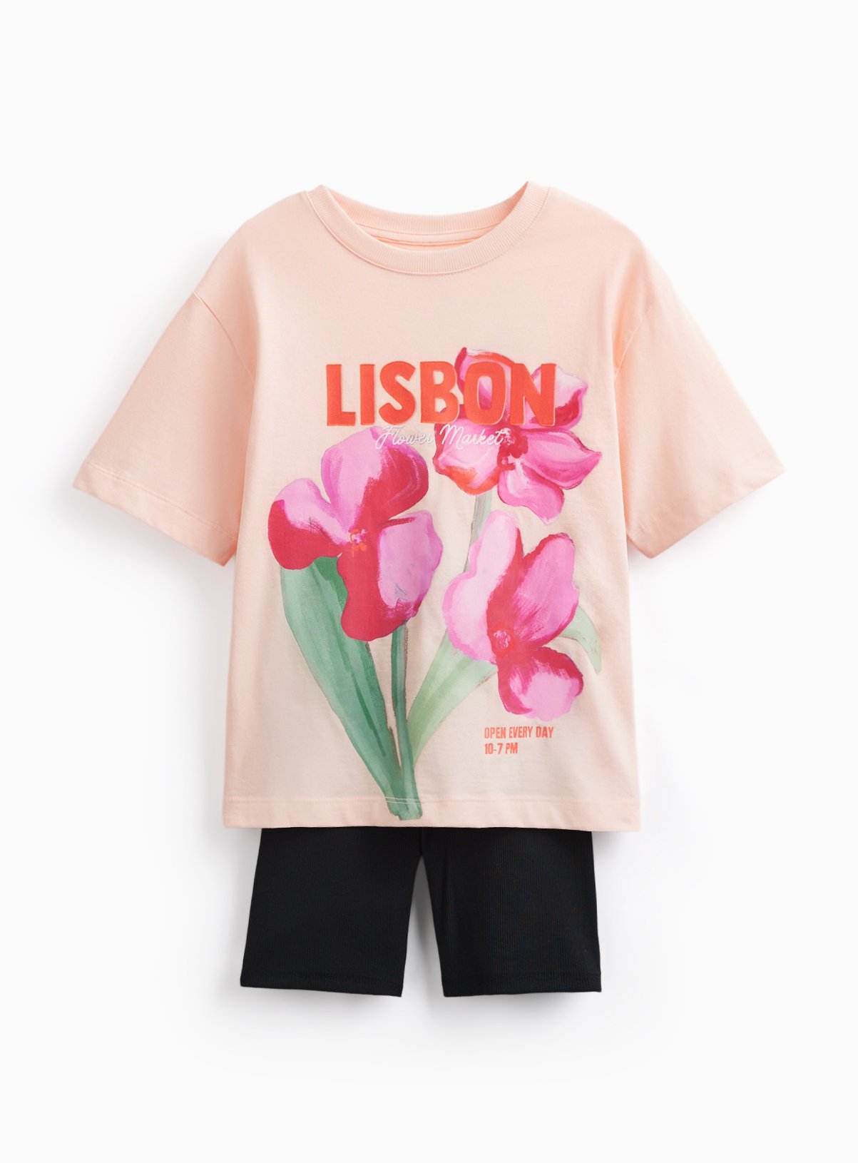 Graphic Print T-Shirt & Cycle Shorts Set 