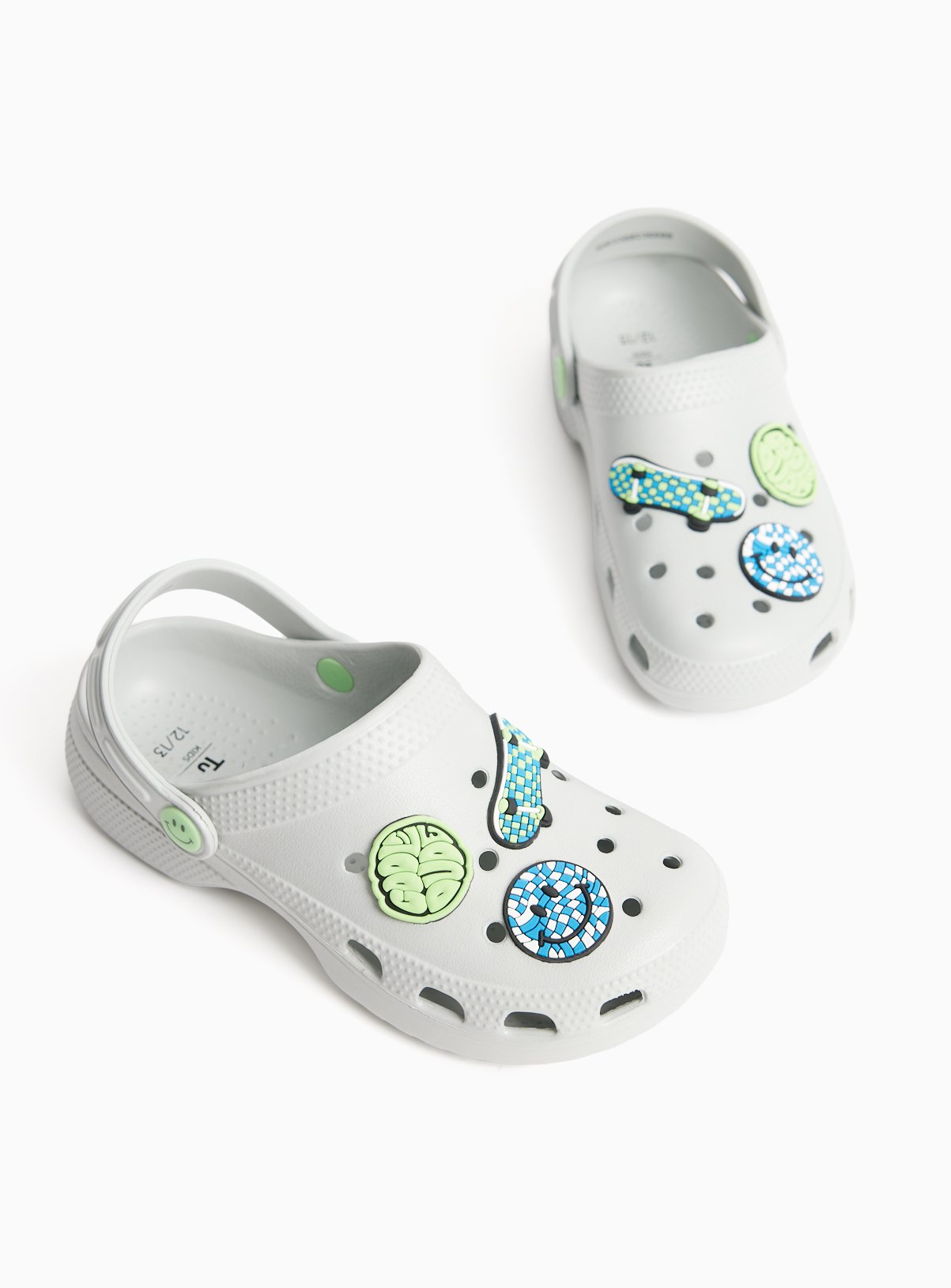 Grey Smiley Badge Ankle Strap Clogs