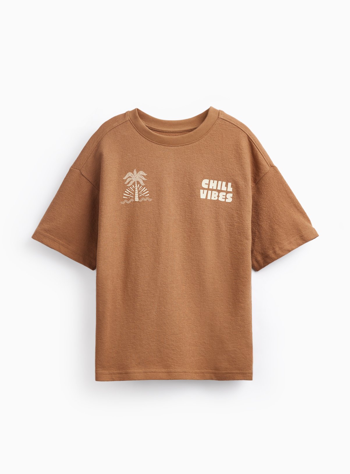 Brown Chill Vibes Graphic Textured T-Shirt