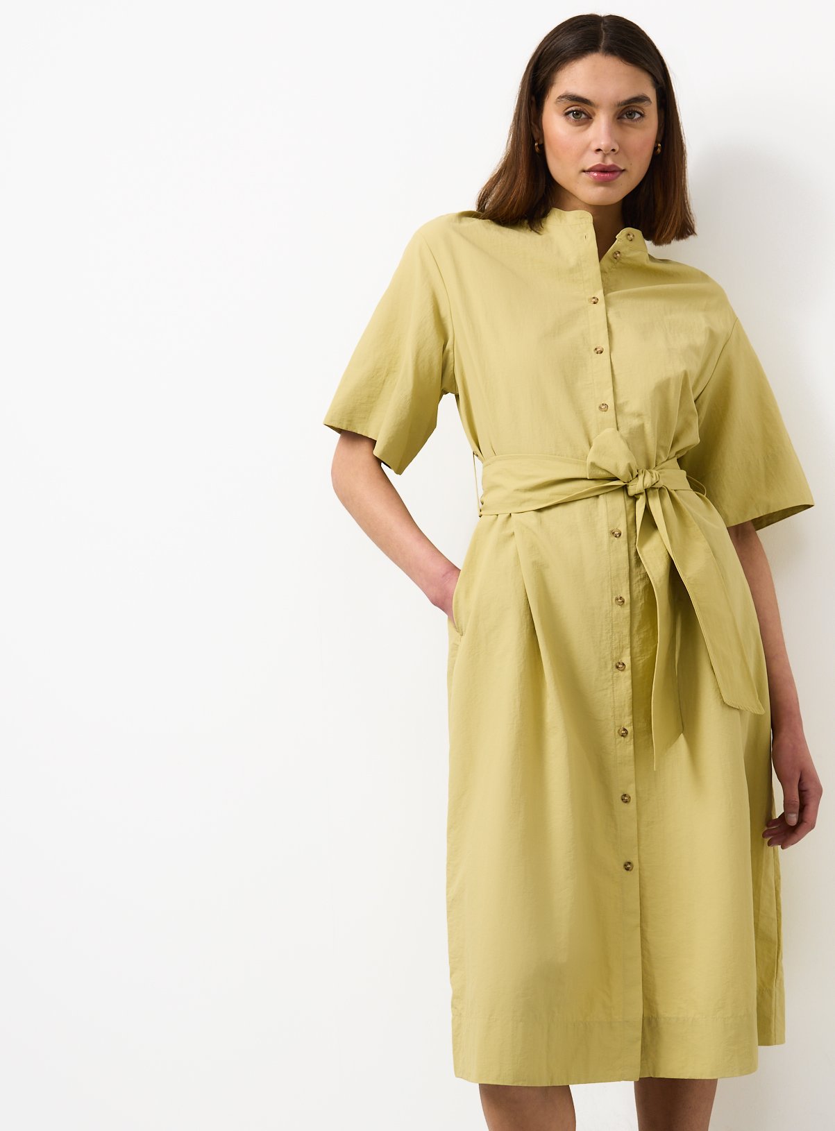 Light Green Kimono Shirt Belted Dress 