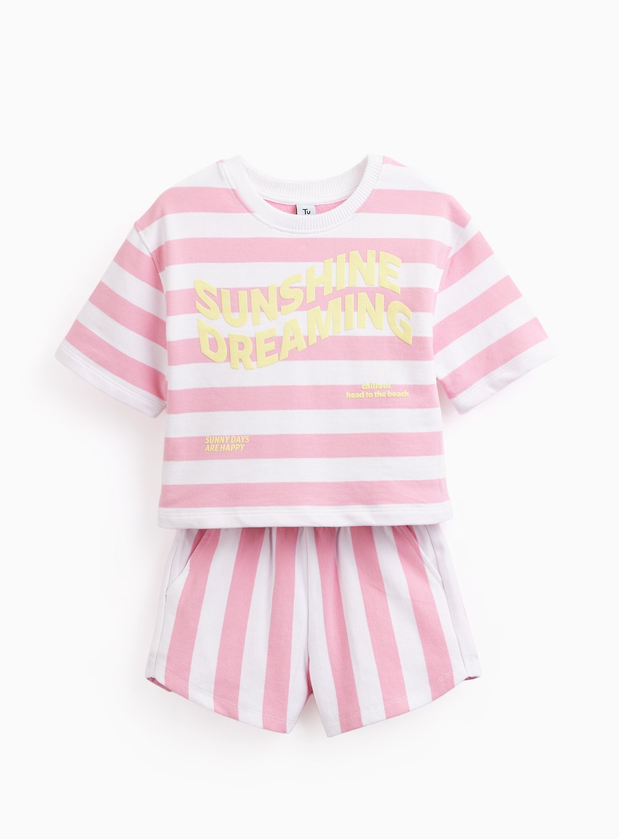 Pink Stripe Sunshine Dreaming Graphic T-Shirt & Shorts Set 