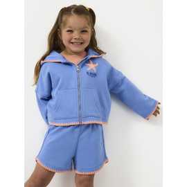 Blue Blanket Stitch Zip Through Hoodie & Shorts Set