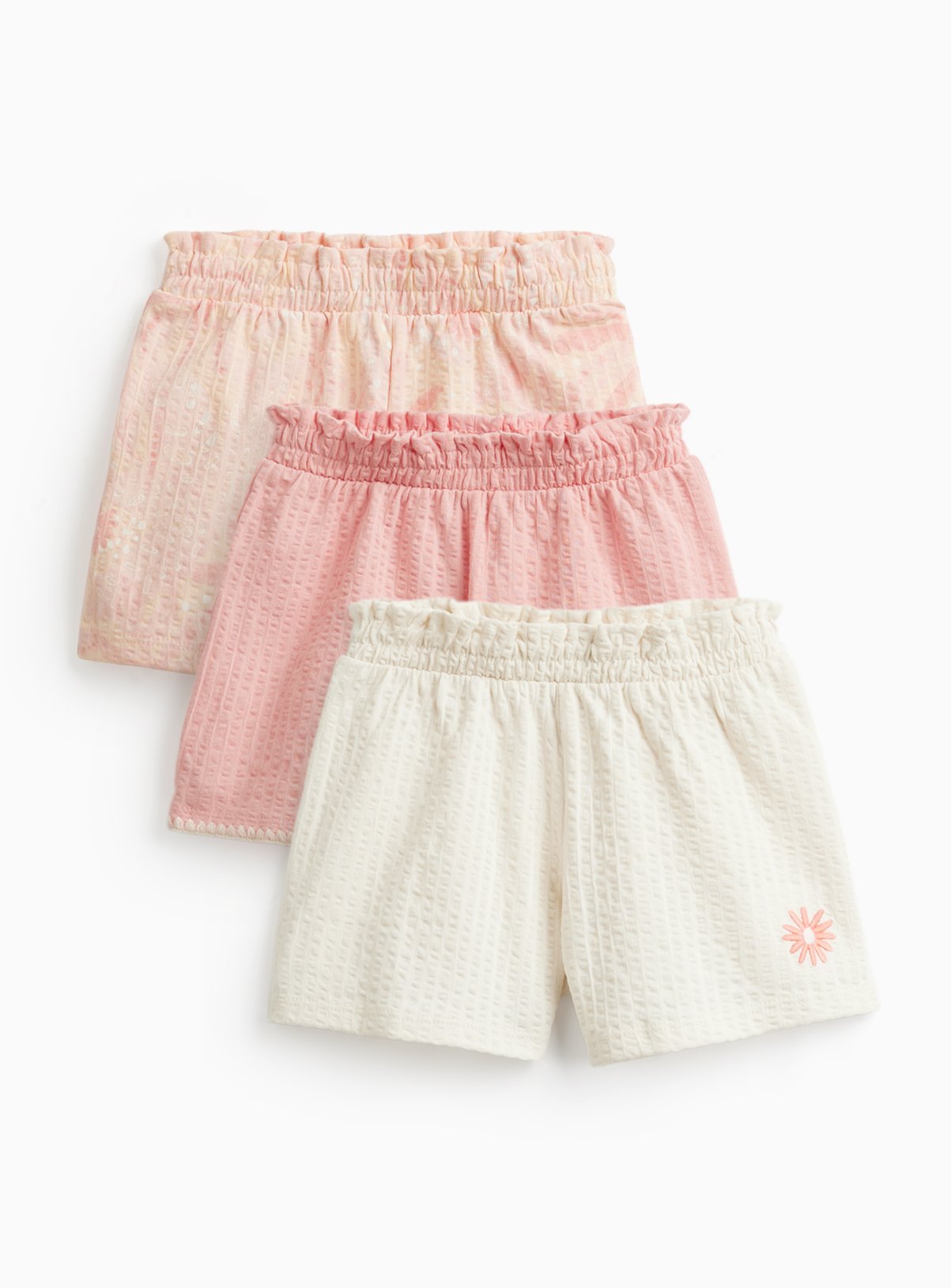 Pink & White Print Seersucker Blanket Stitch Shorts 3 Pack 2-3 years
