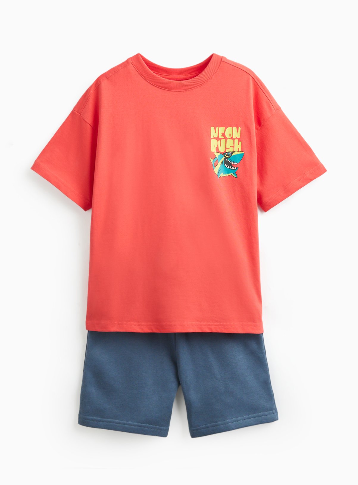 Neon Shark Graphic Print T-Shirt & Shorts Set 6 years