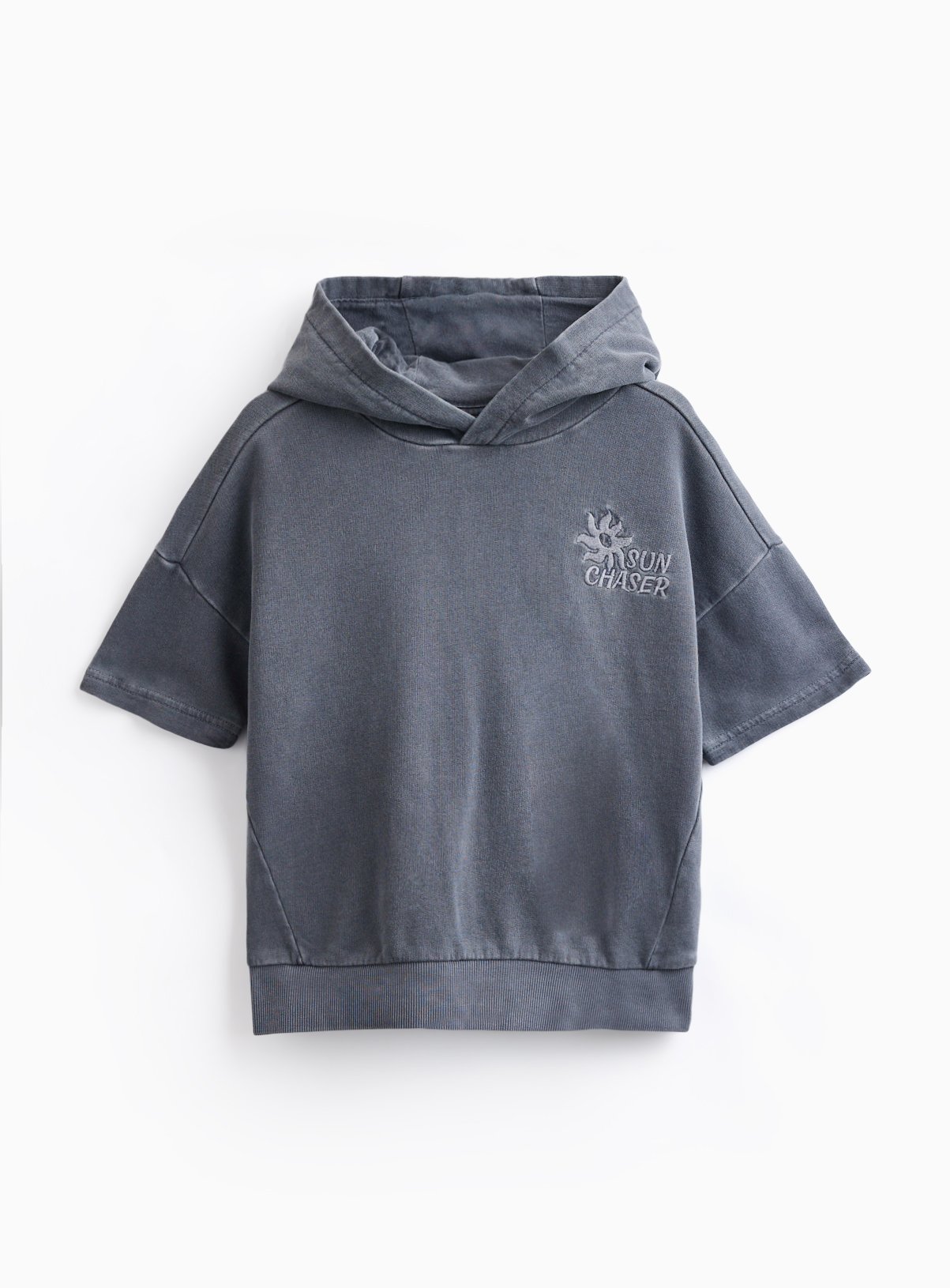 Black Washed Short Sleeve Hoodie & Shorts Set 