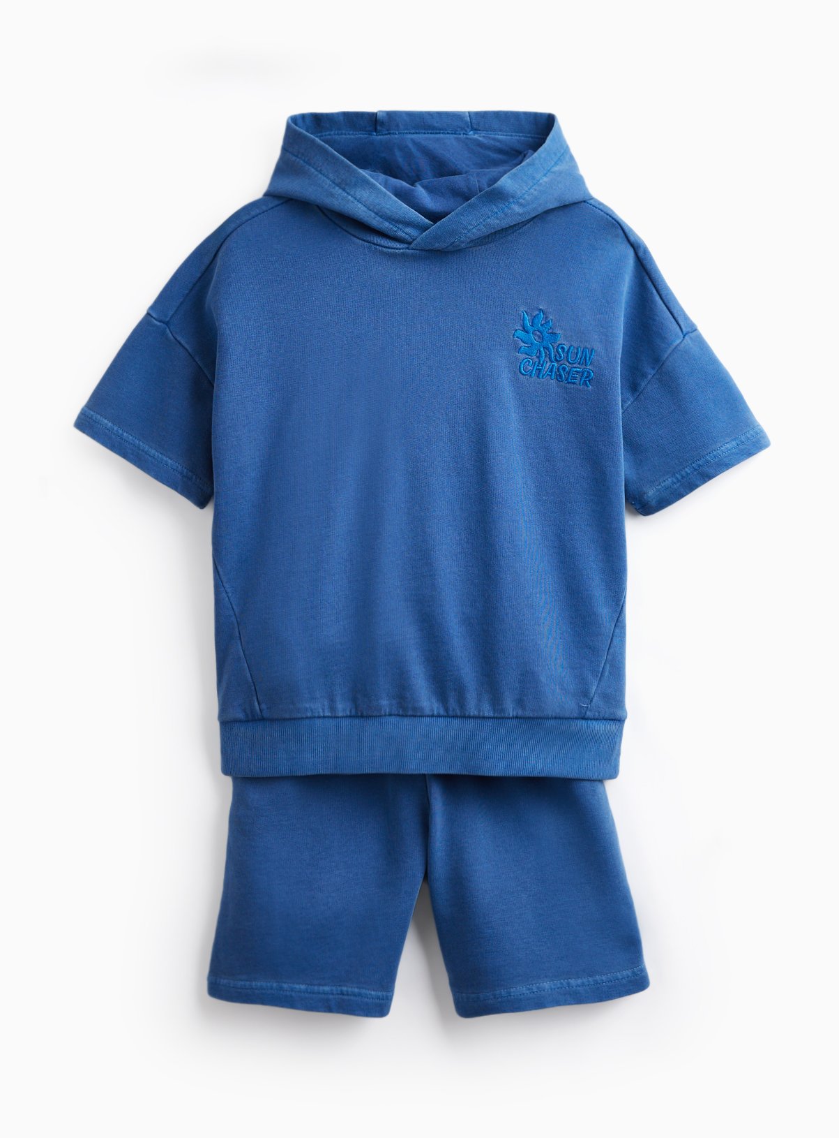 Blue Washed Short Sleeve Hoodie & Shorts Set 6 years