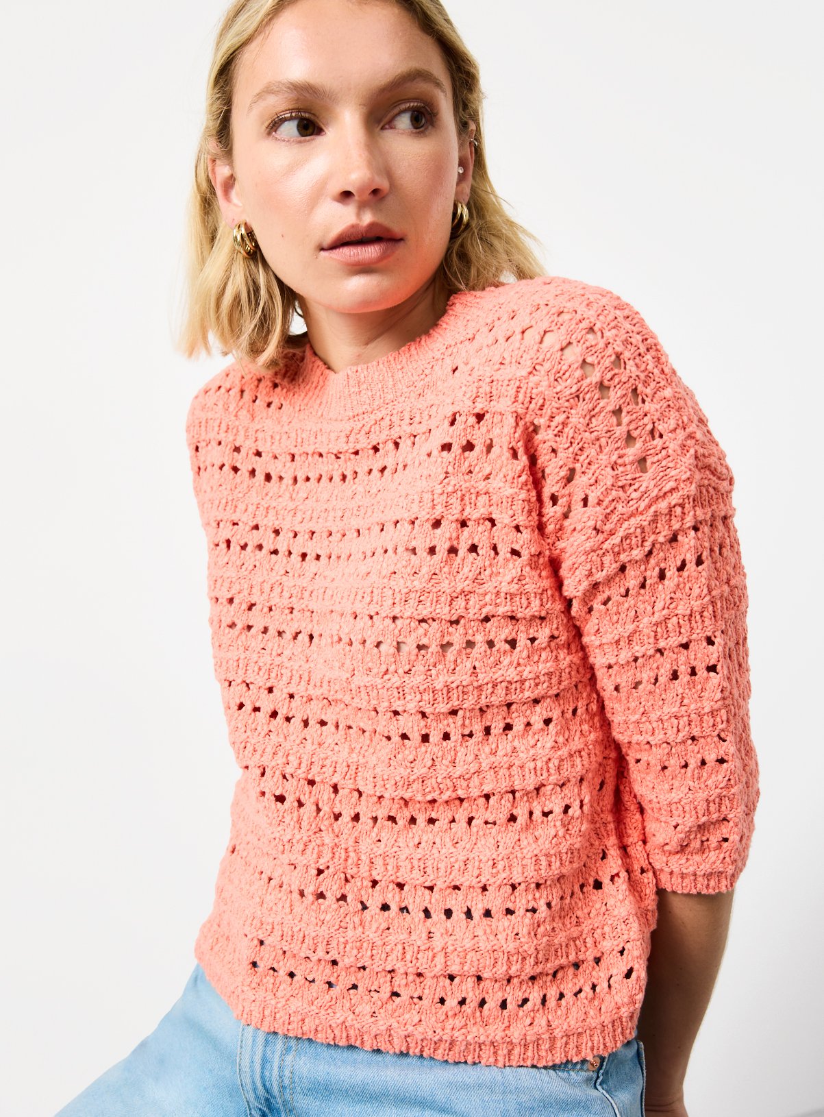 Coral Slub Stitch Boxy Fit Knitted T-Shirt L