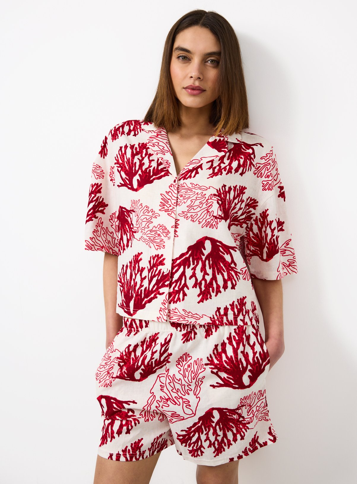 Red Coral Print Shorty Pyjamas 