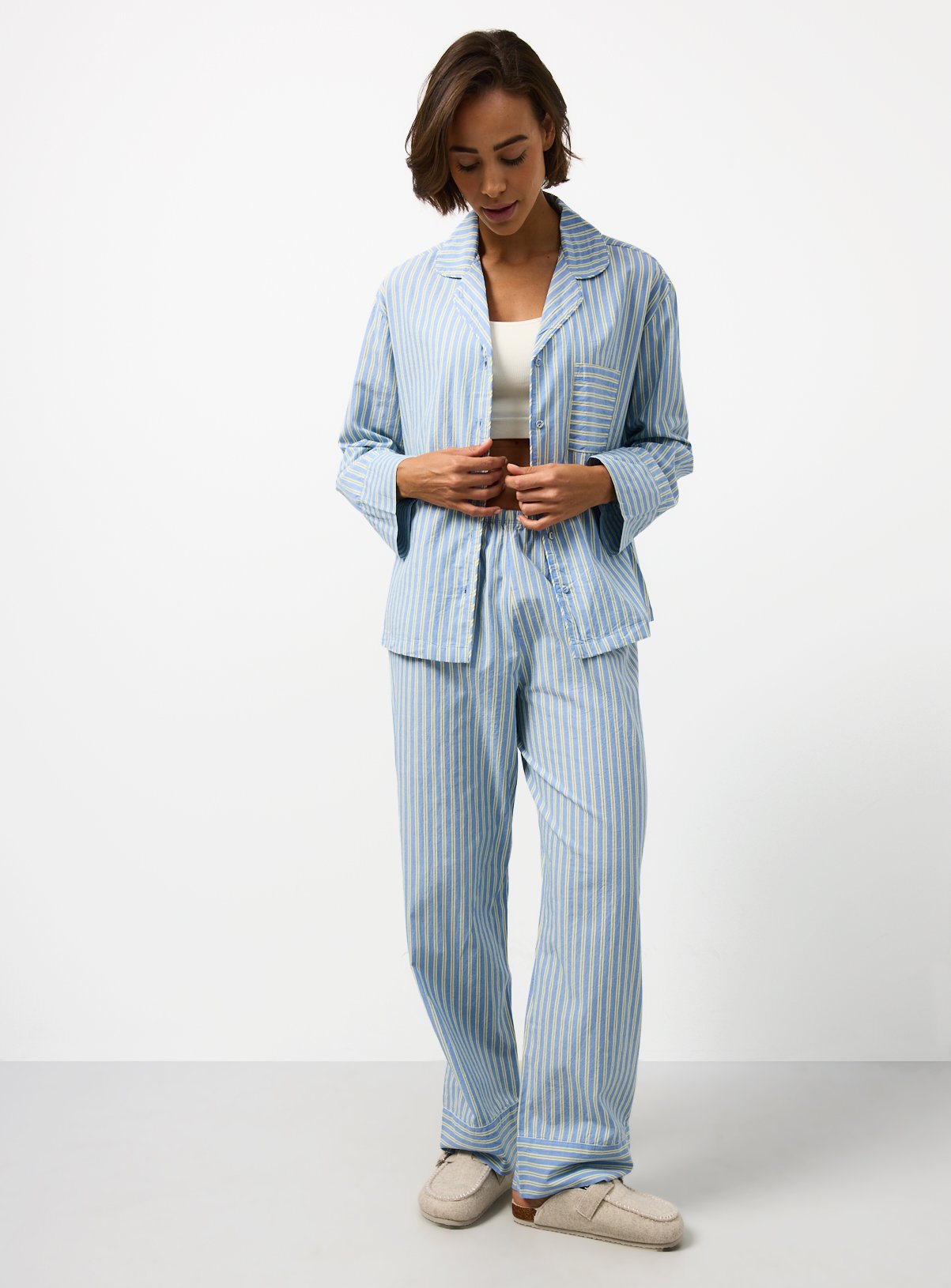 Blue Stripe Print Poplin Traditional Pyjamas 
