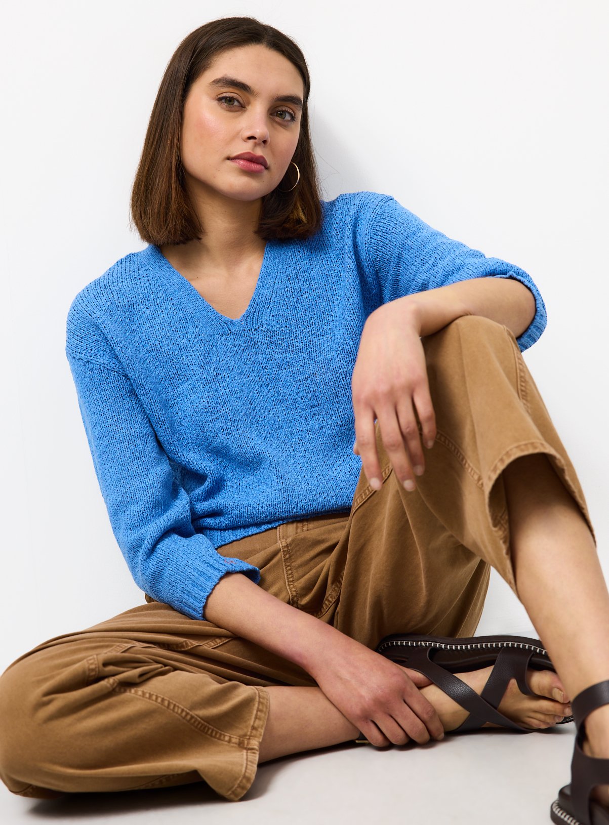 Blue V Neck Knitted Jumper XS