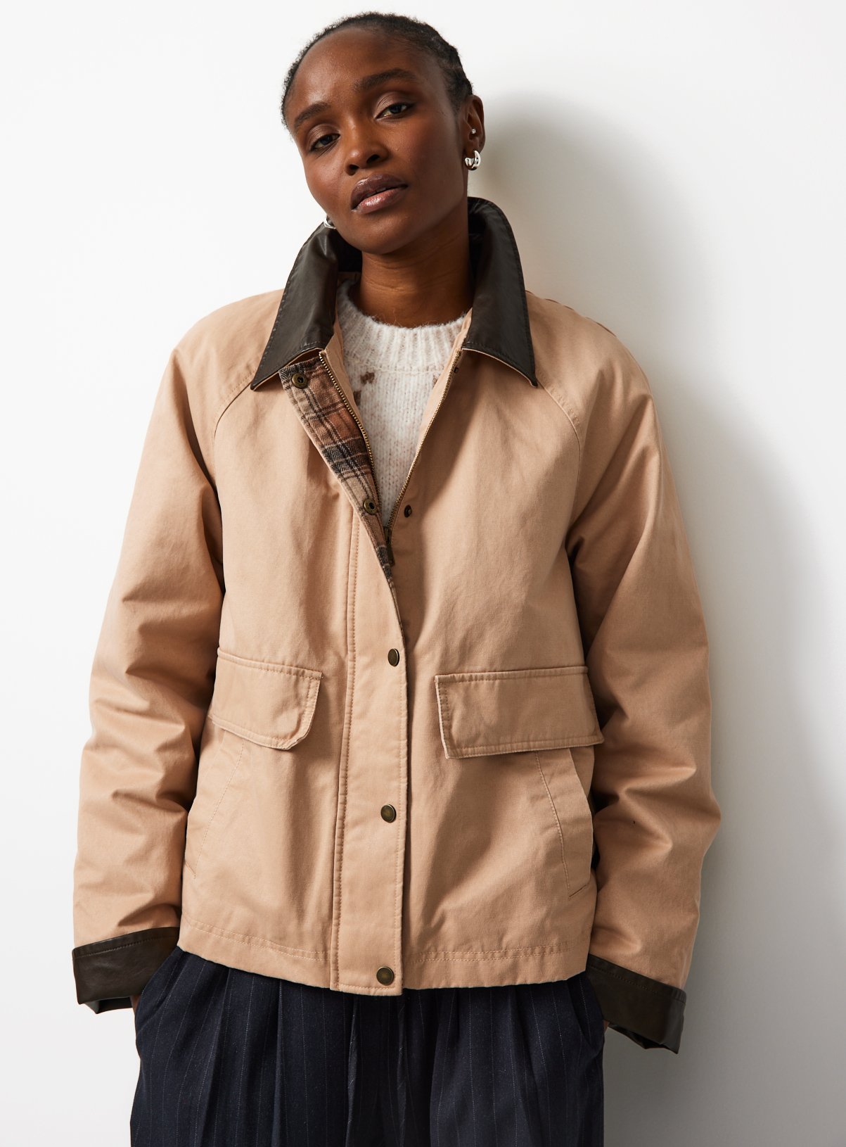 Contrast Collar Wax Barn Jacket 