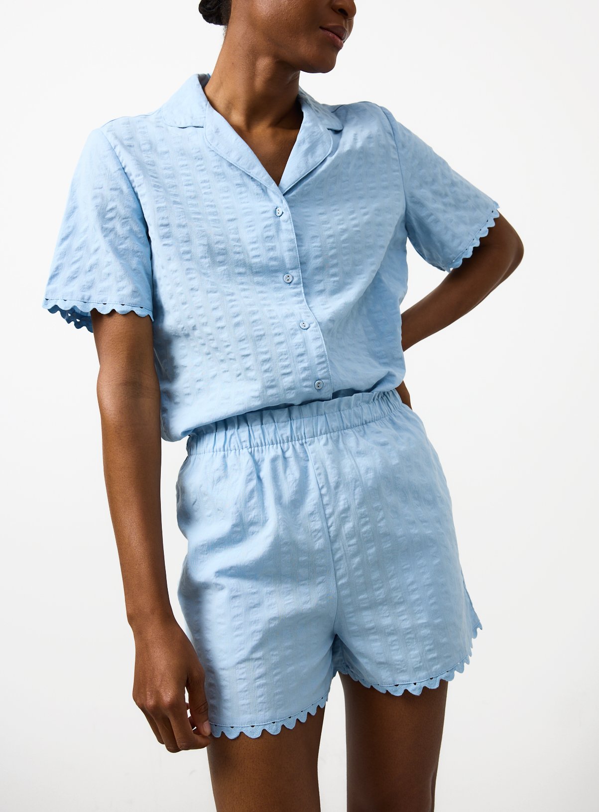 Blue Seersucker Co-ord Pyjama Shorts