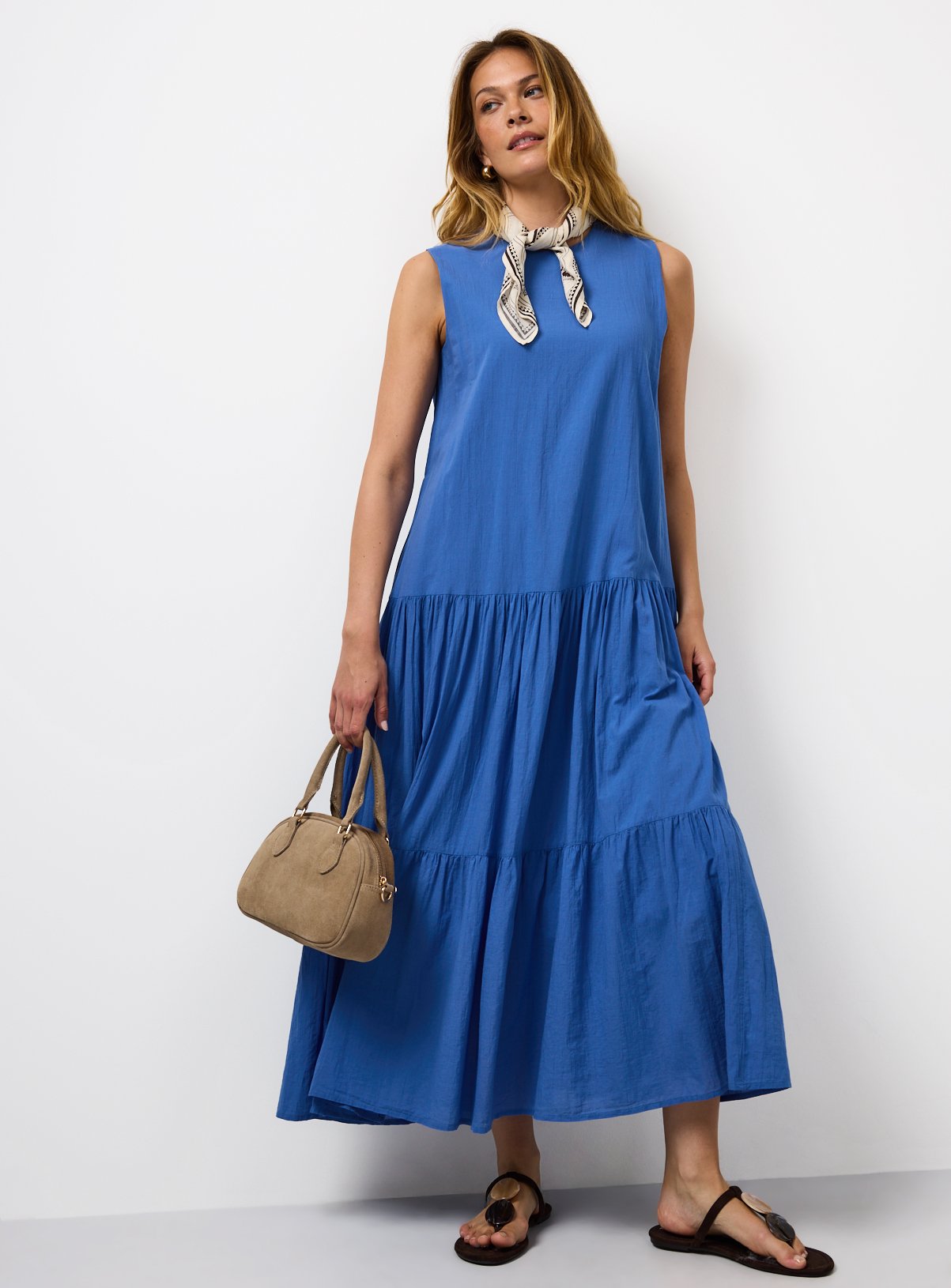 Blue Drop Waist Sleeveless Tiered Dress 20