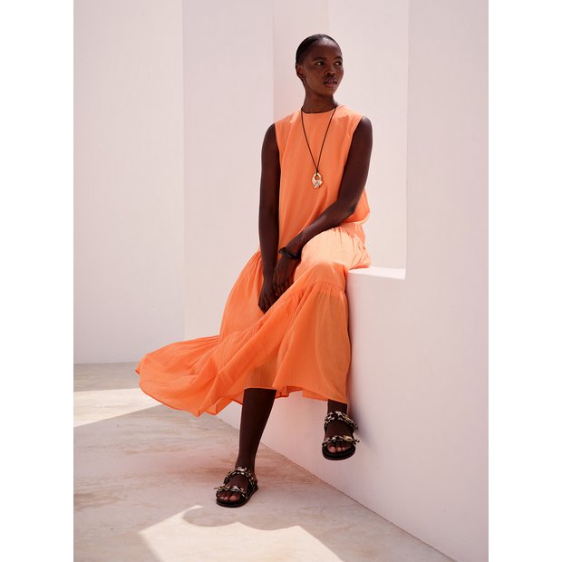 Buy Orange Drop Waist Sleeveless Tiered Dress 14 | Midaxi | Tu
