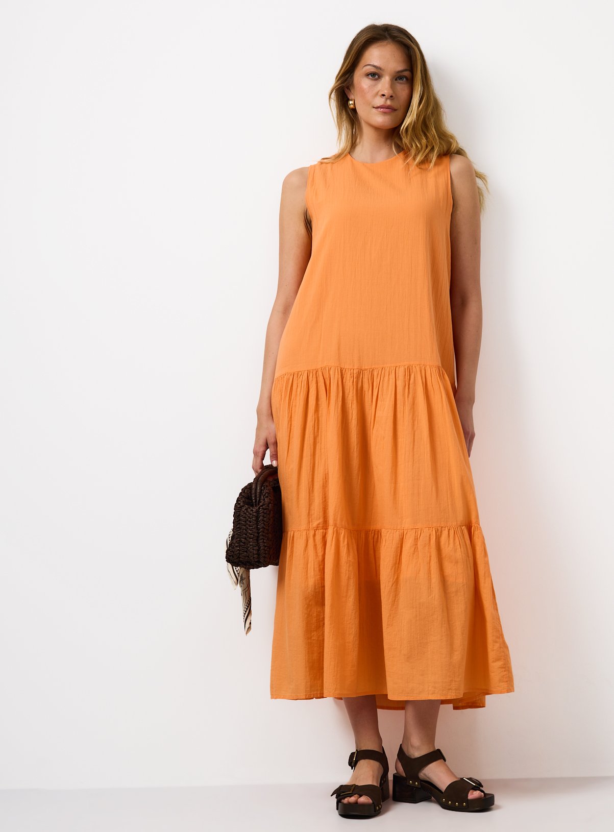 Orange Drop Waist Sleeveless Tiered Dress 20