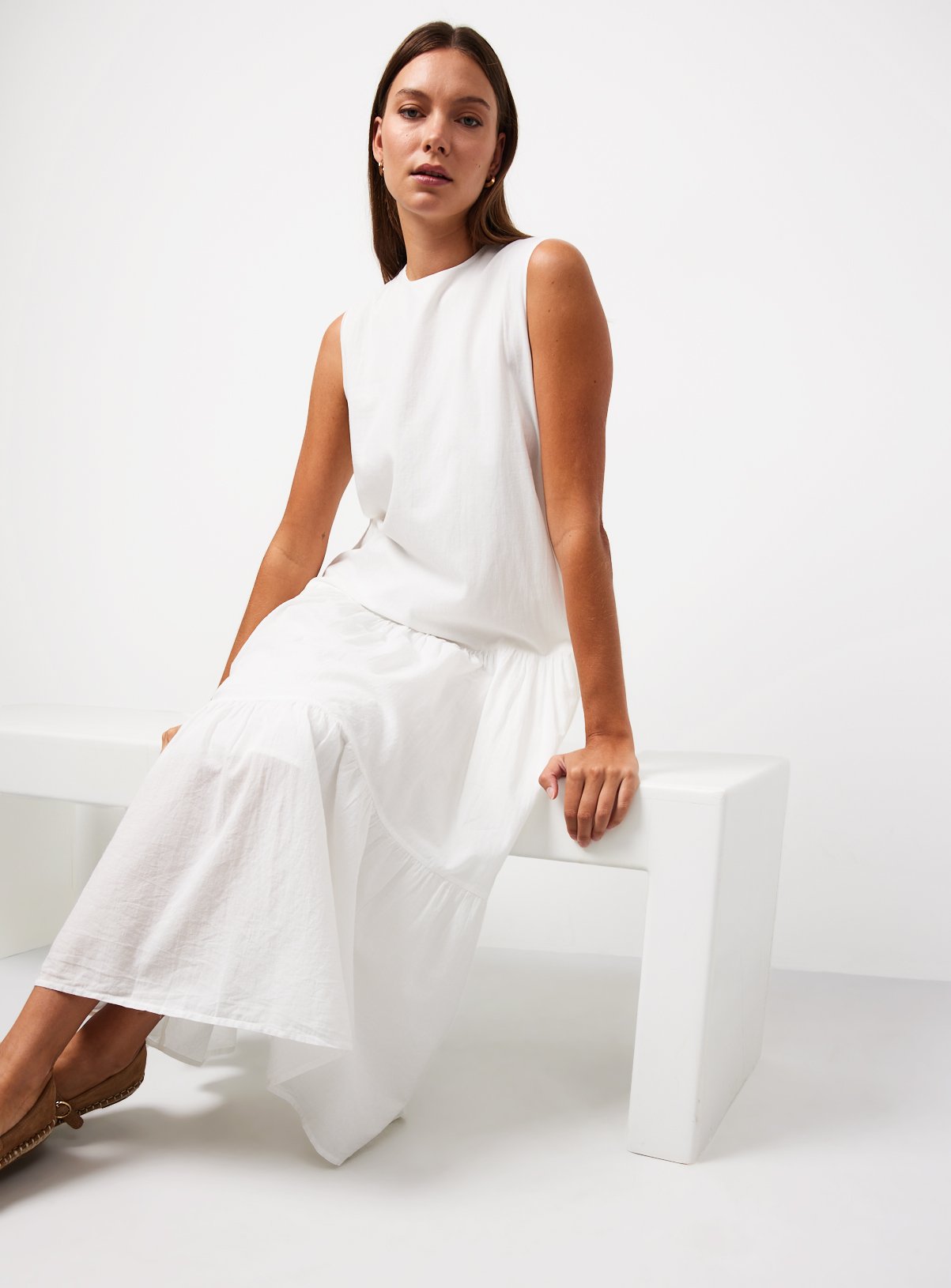 White Drop Waist Sleeveless Tiered Dress 8