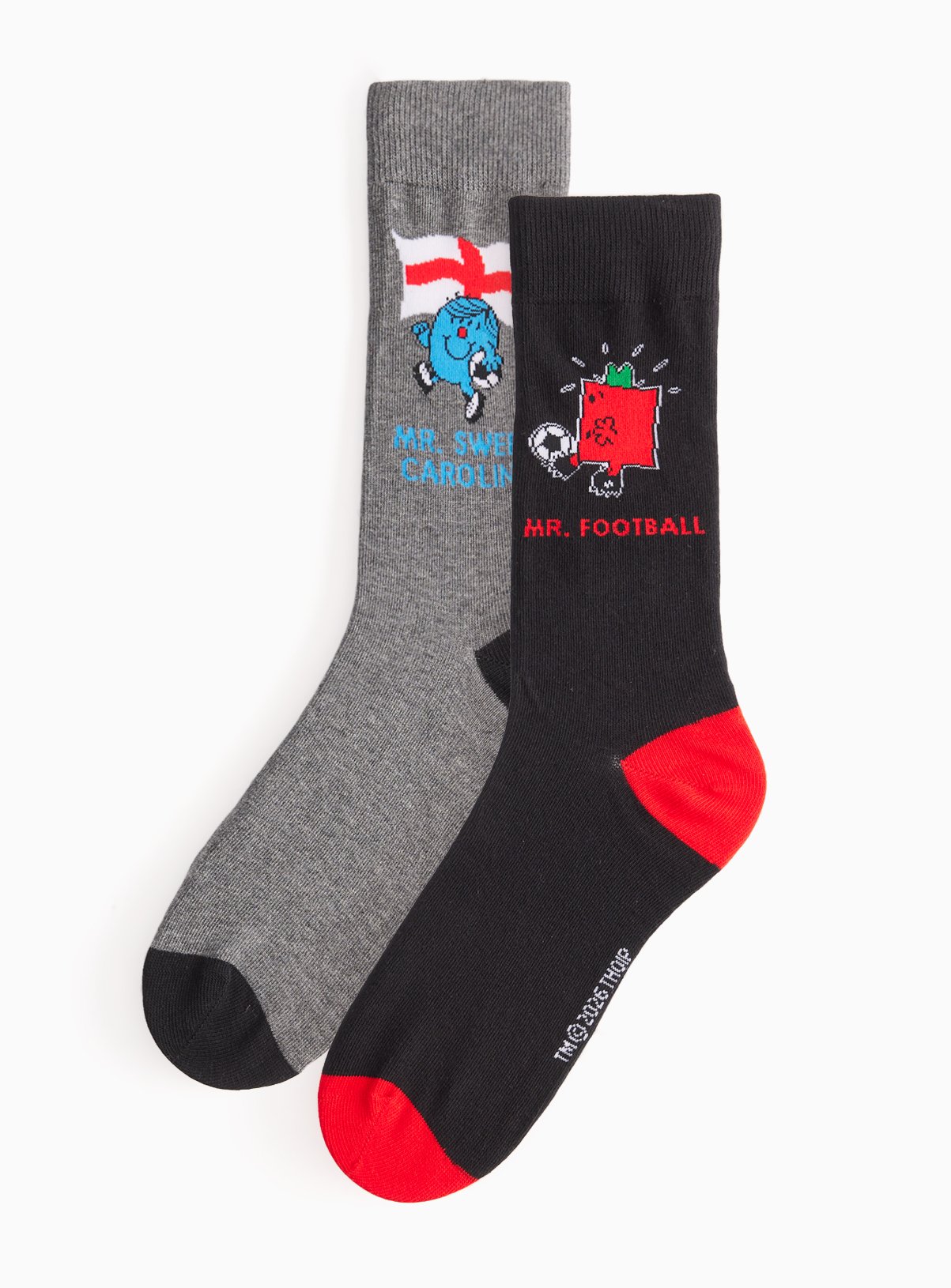 Grey Mr Men Football Print Socks 2 Pack 