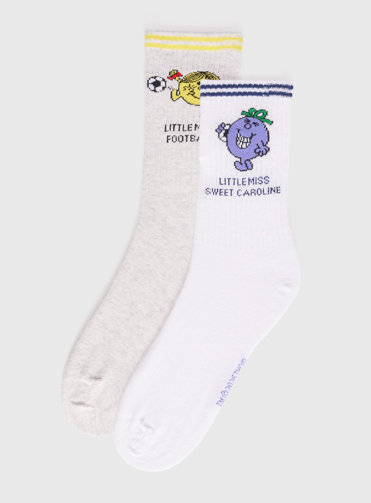 White Mr Men and Little Miss Football Print Ankle Socks 2 Pack 4-8