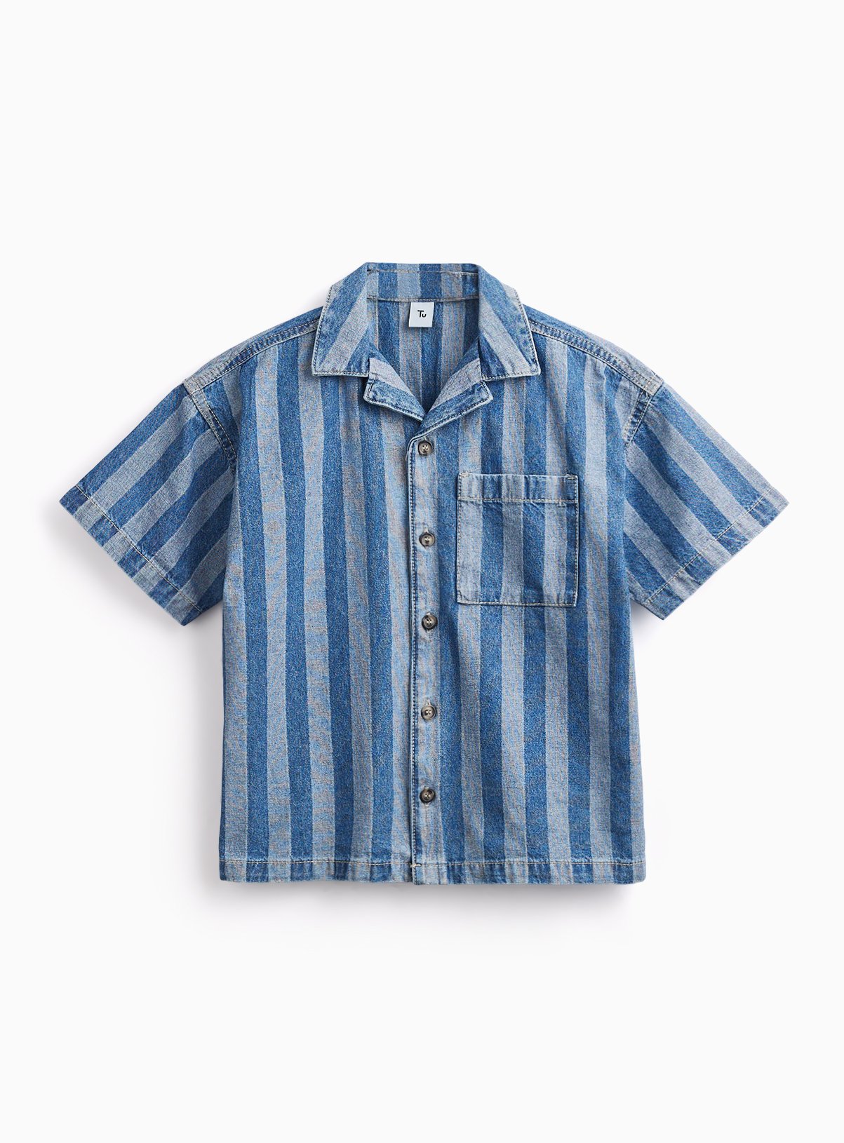 Blue Stripe Print Denim Revere Shirt 