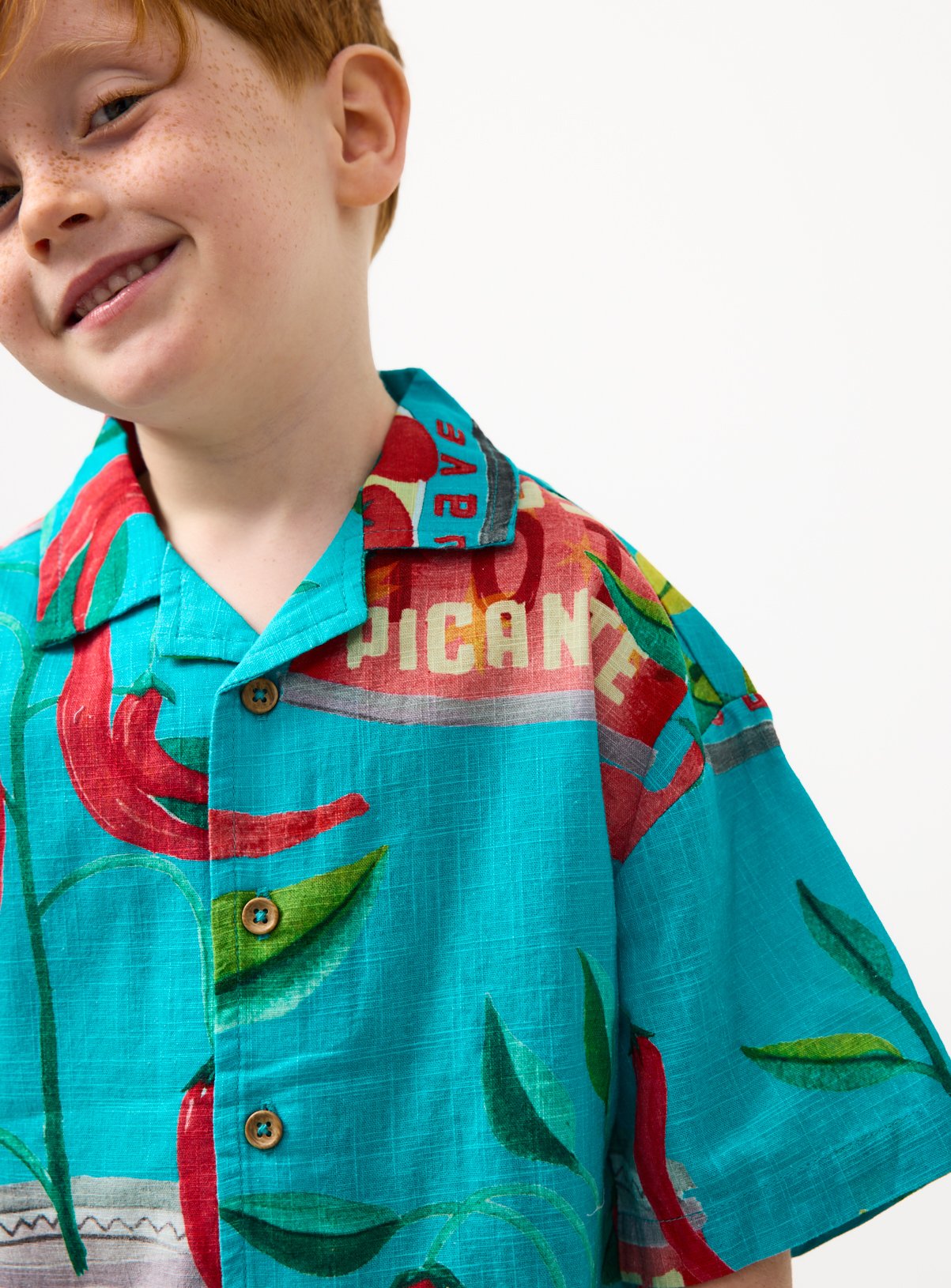 Teal Chilli Print Revere Shirt 9 years