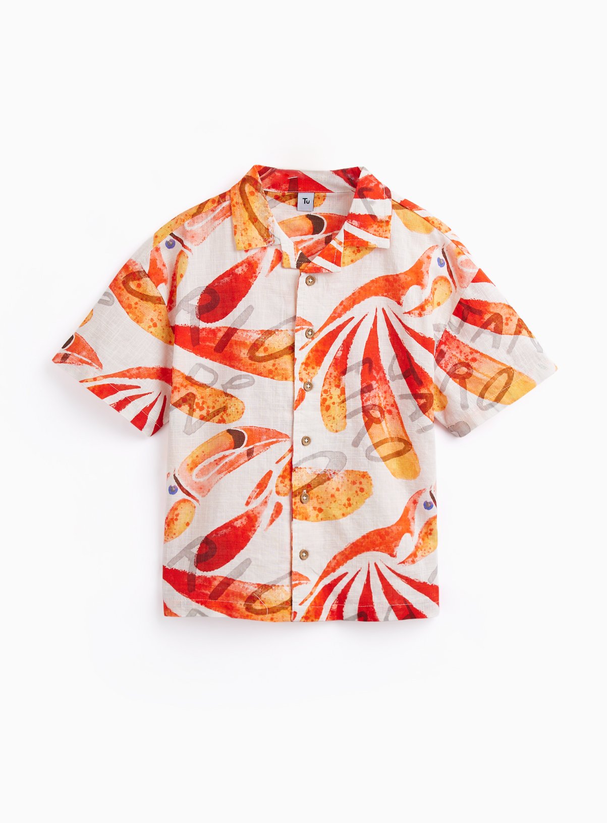 White Toucan Print Revere Neck Shirt 