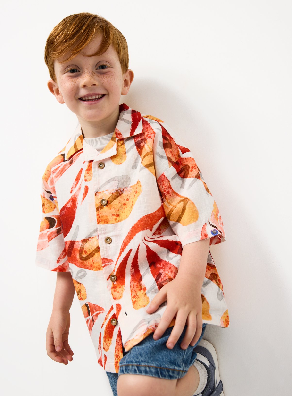 White Toucan Print Revere Neck Shirt 13 years