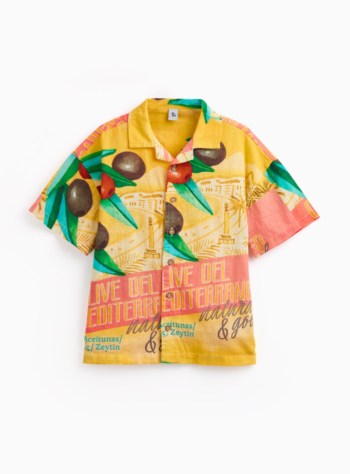 Yellow Mediterranean Print Revere Neck Shirt  