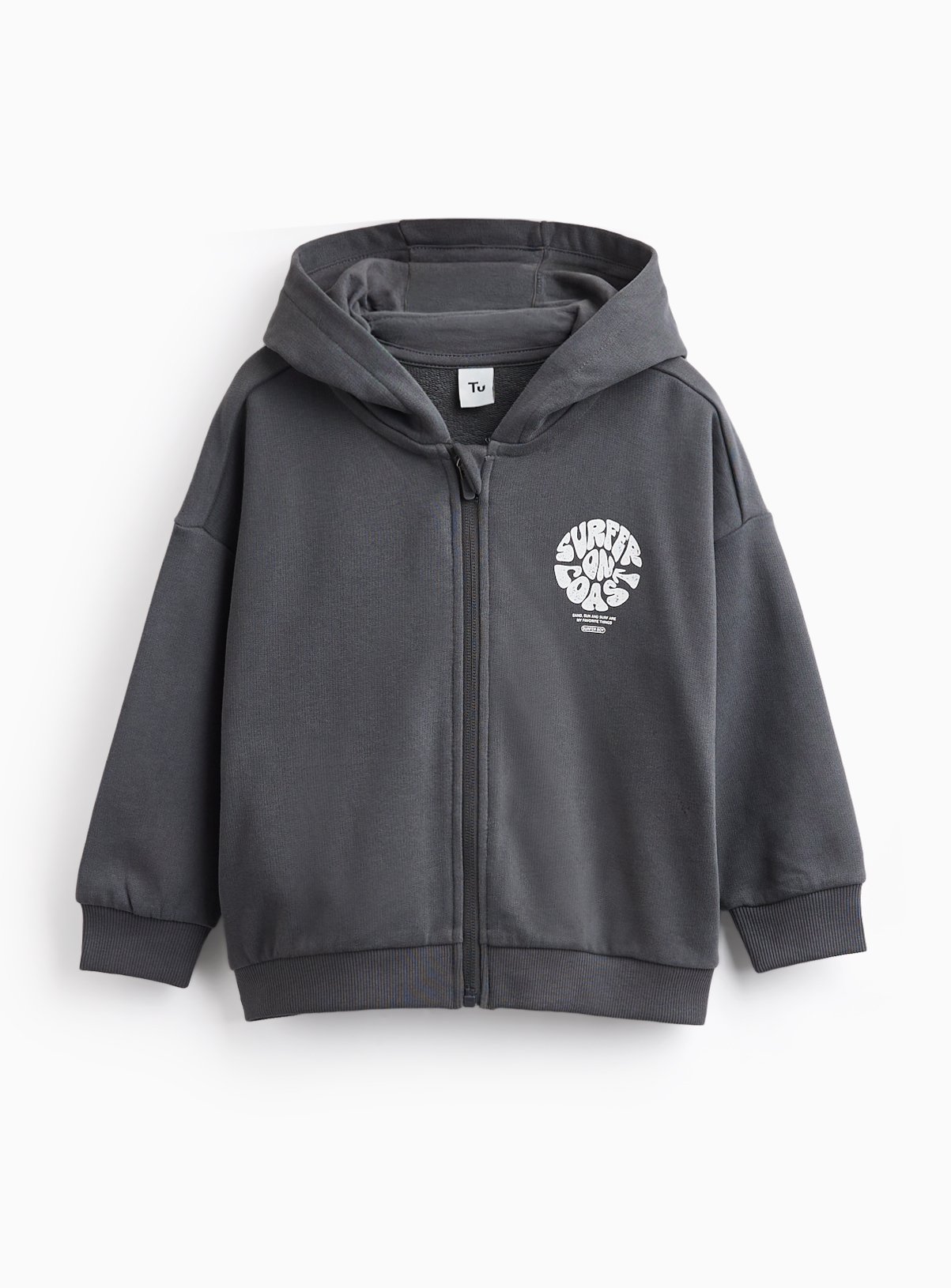 Charcoal Surfer Graphic Zip Through Hoodie 