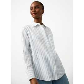 Light Blue Stripe Print Seersucker Long Sleeve Revere Shirt