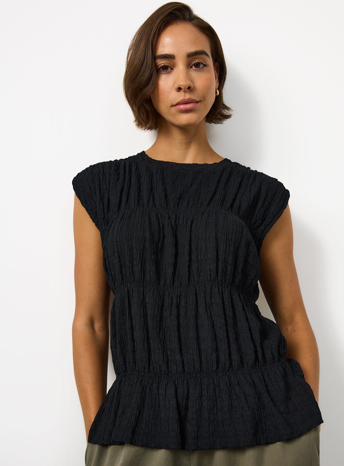 Shirred Capped Sleeve Top 
