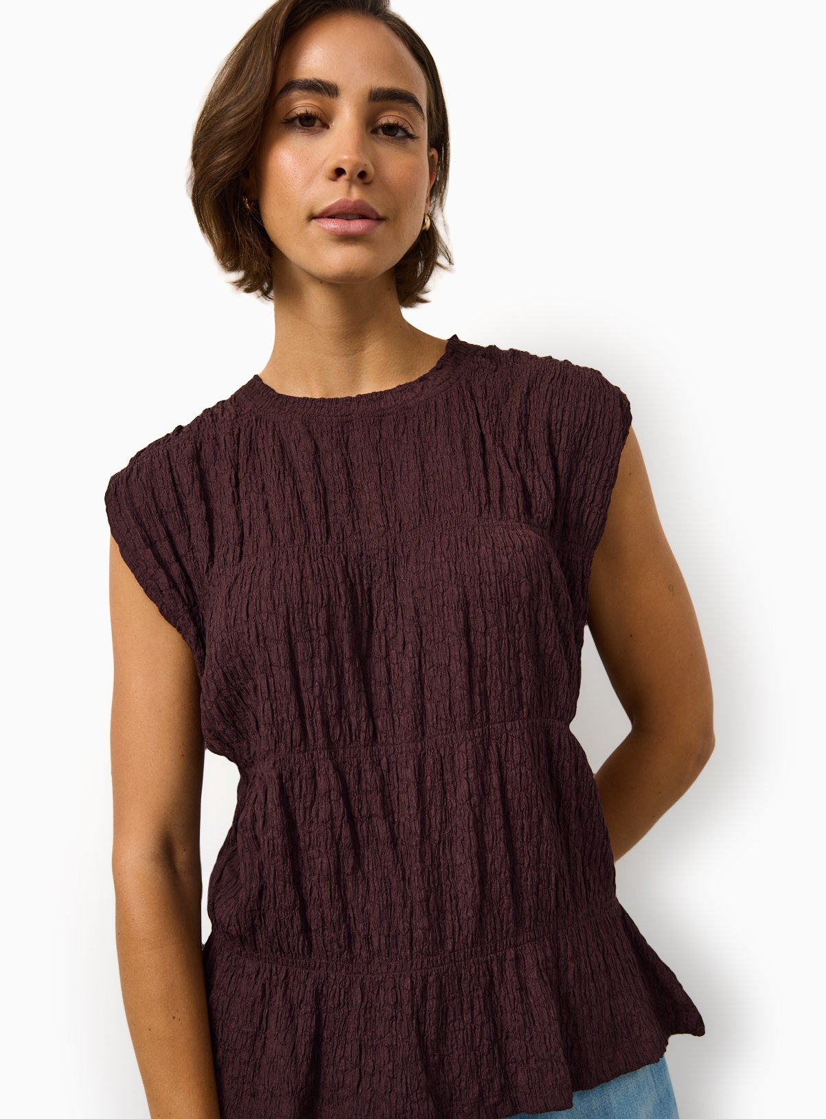 Shirred Capped Sleeve Top 
