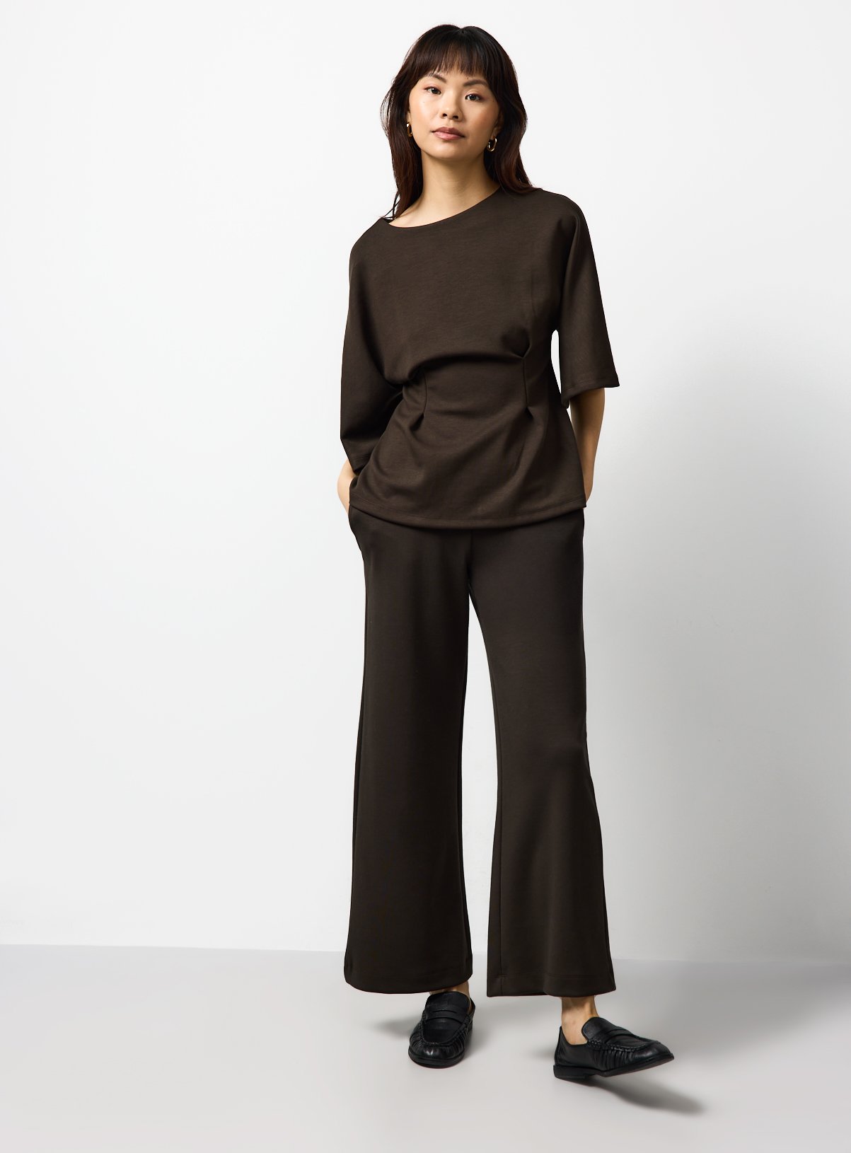 Chocolate Neoprene Wide Leg Co-ord Trousers 
