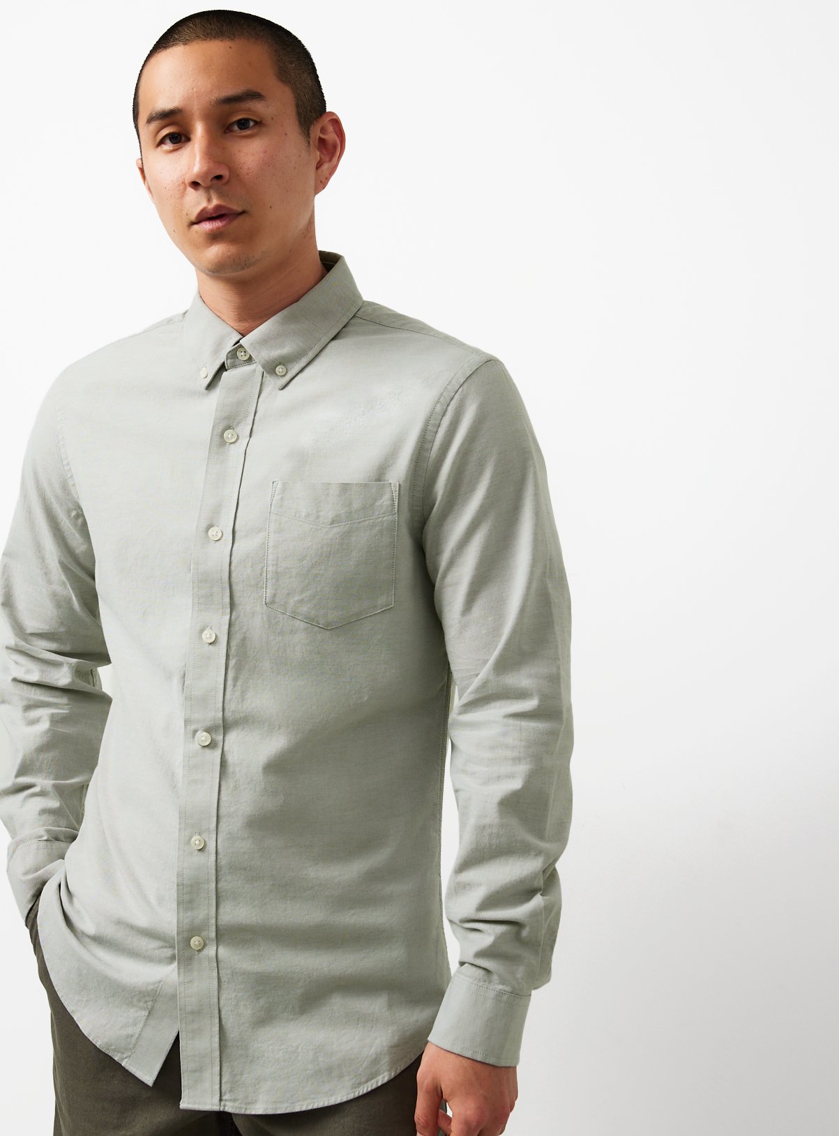 Light Green Slim Fit Long Sleeve Oxford Shirt 