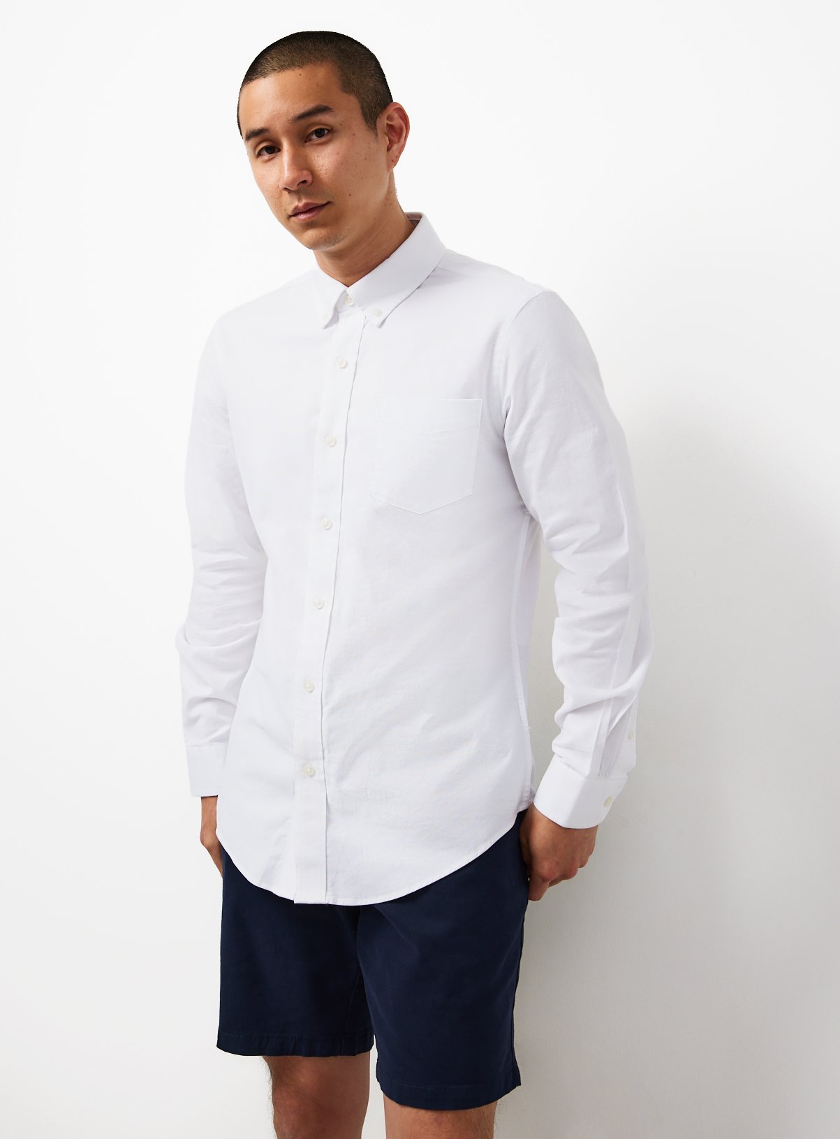 White Slim Fit Long Sleeve Oxford Shirt XL
