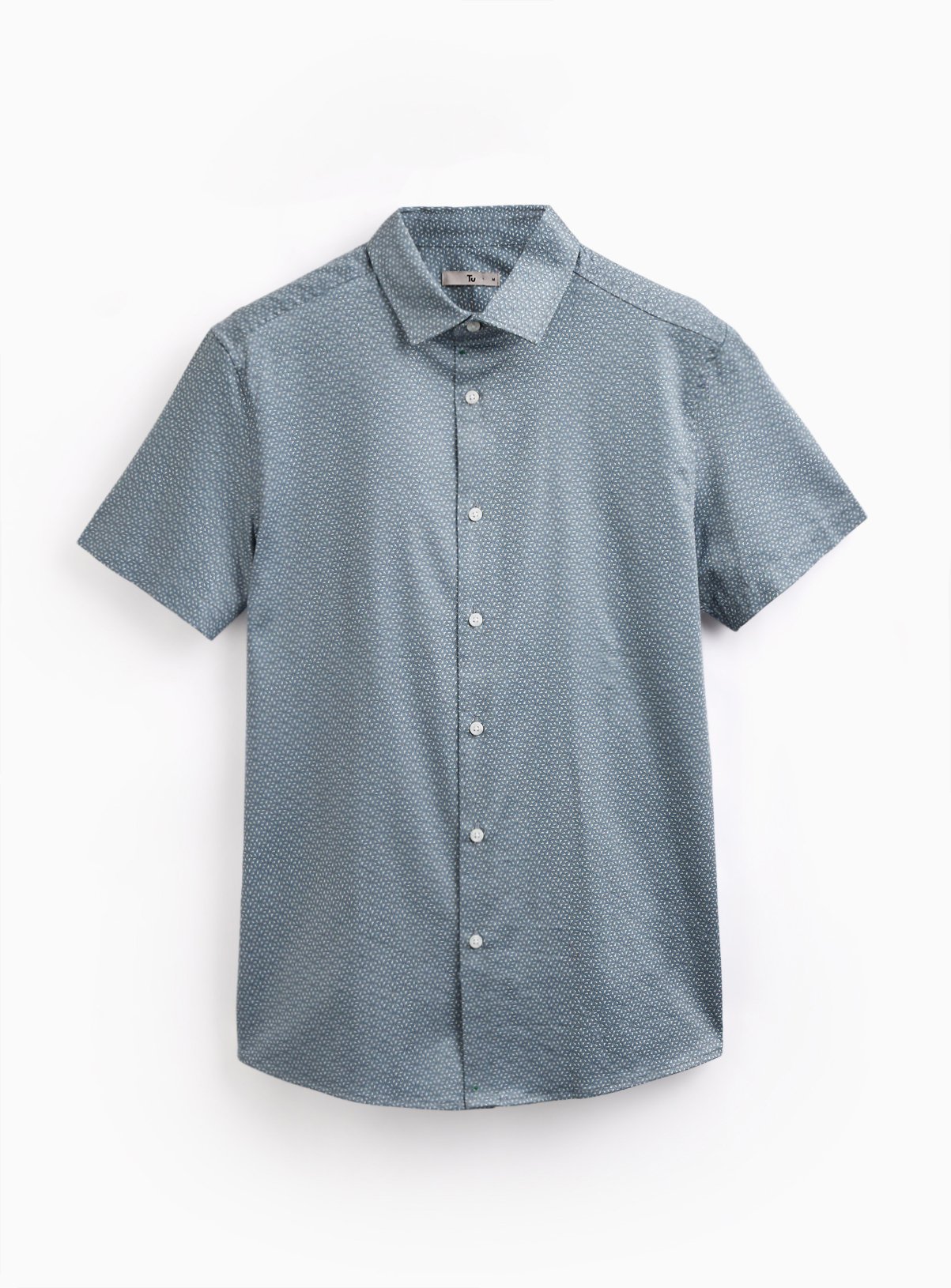 Blue Geo Print Satin Short Sleeve Slim Fit Shirt XXXL