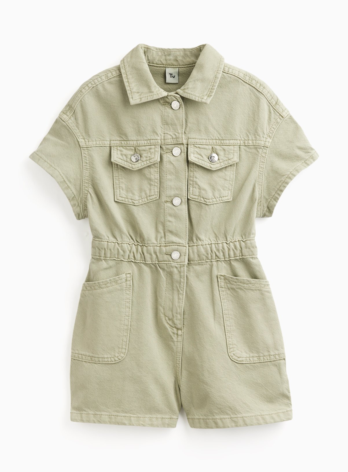 Khaki Denim Short Sleeve Playsuit 14 years