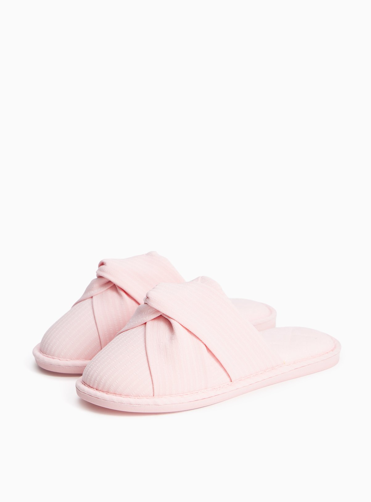 Pink Textured Knot Detail Cupsole Mule Slippers 