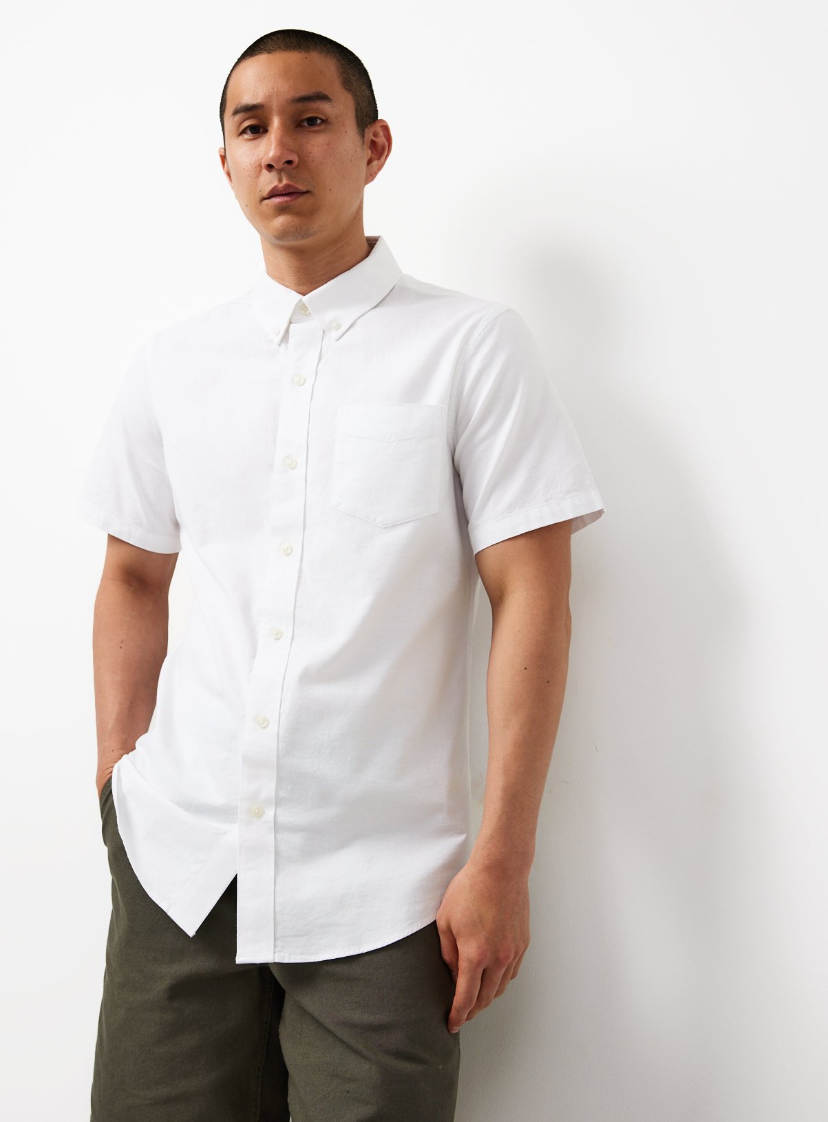 White Slim Fit Short Sleeve Oxford Shirt L