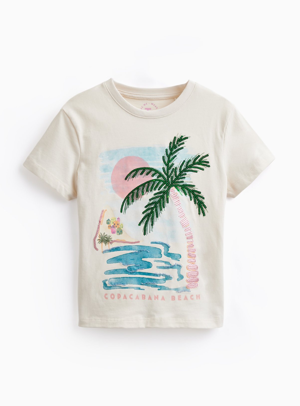 White Palm Tree Sequin Graphic T-Shirt 9 years