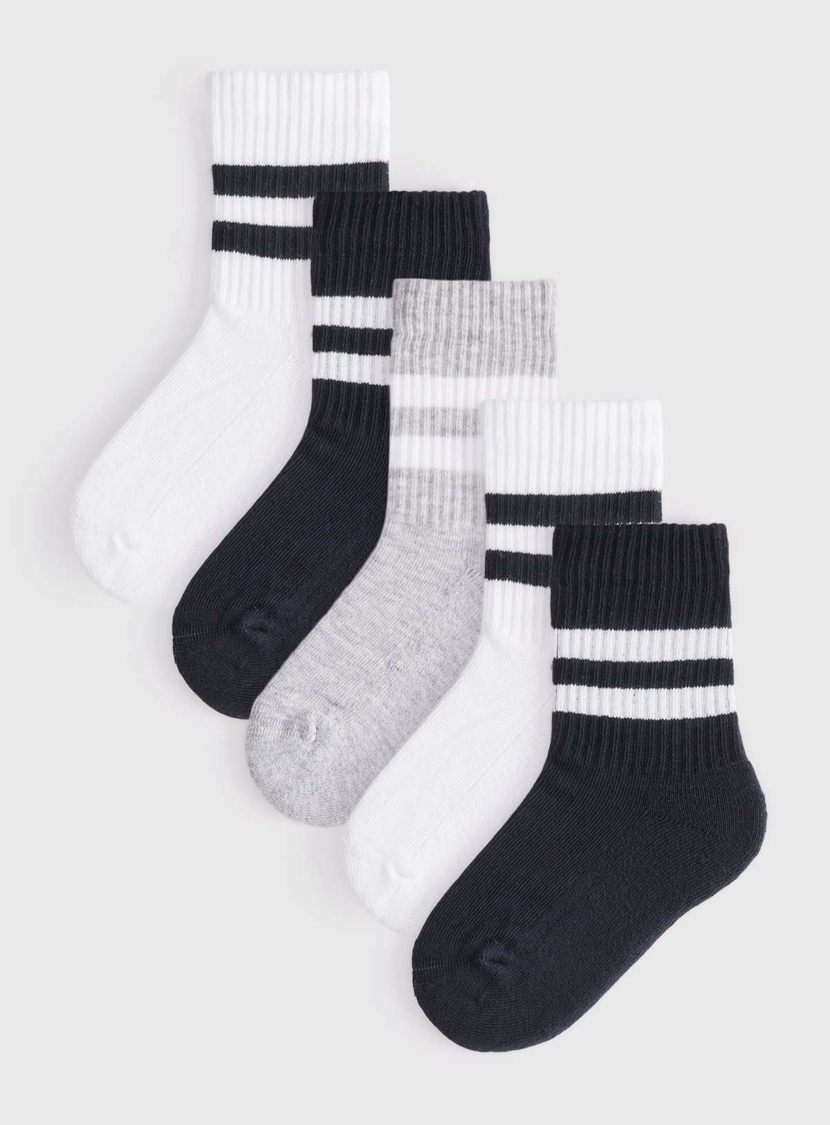 White & Navy Sports Stripe Ankle Socks 5 Pack. 