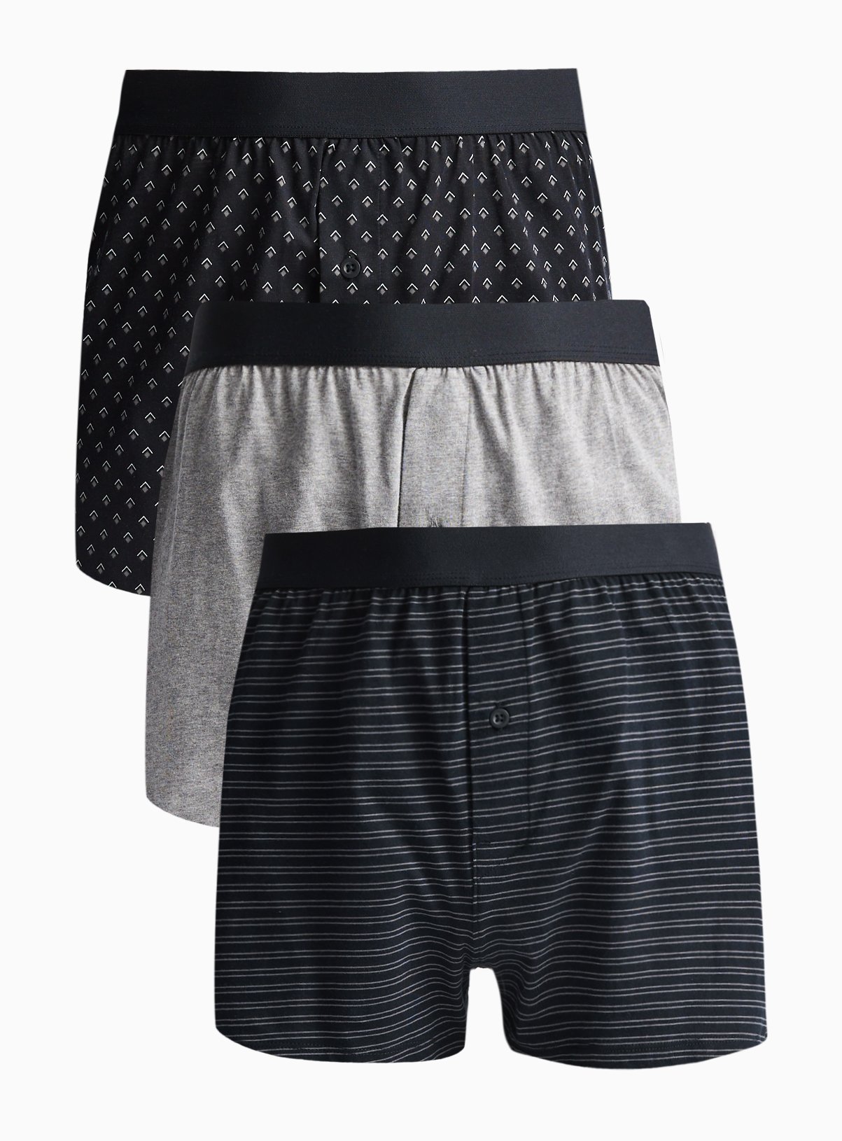 Grey Geo Print Jersey Boxers 3 Pack 