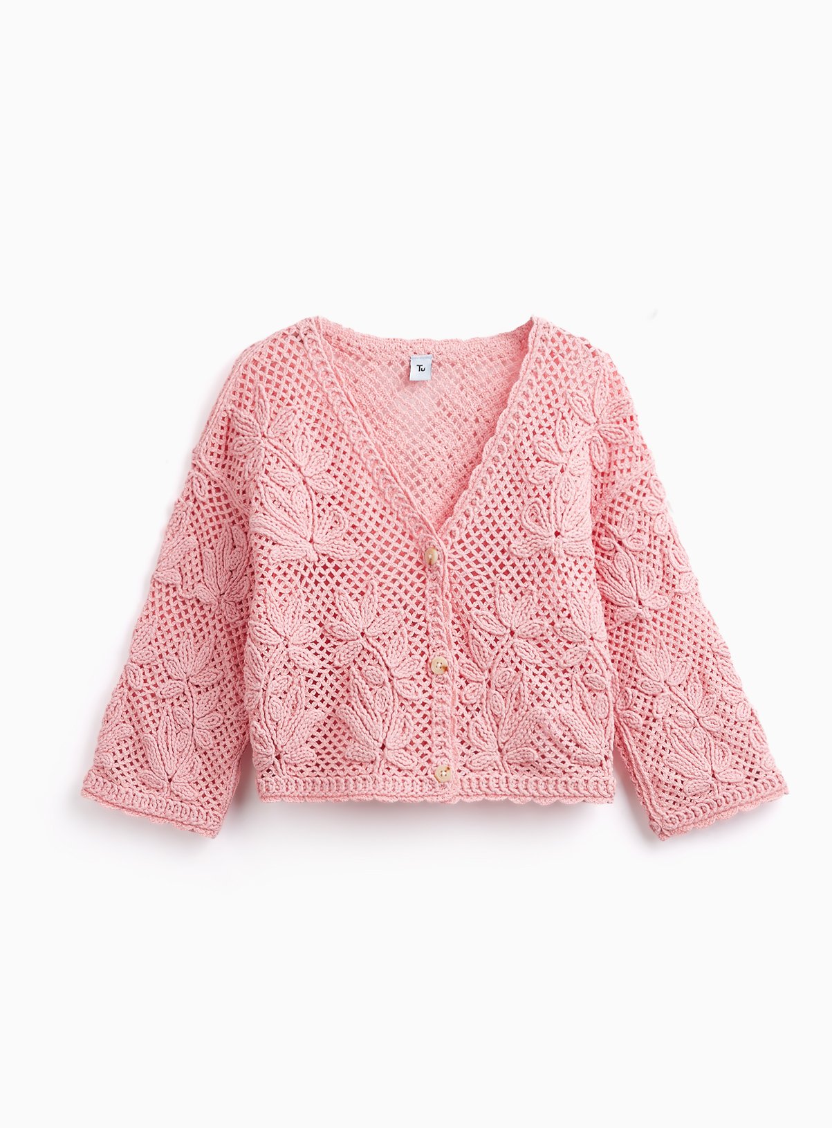 Floral Print Open Knit Cardigan 