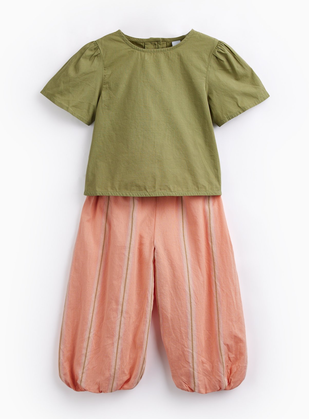 Bubble Hem Trousers & Poplin Blouse Set 