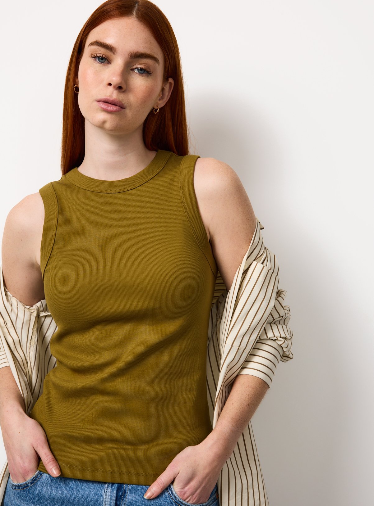 Khaki Ribbed Classic Vest 10