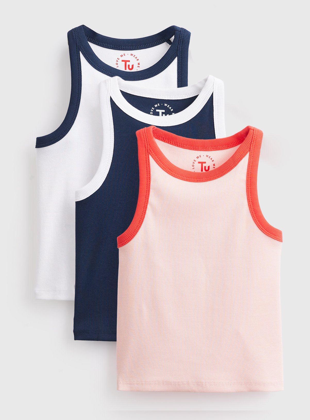 Assorted Colour Vests 3 Pack 7 years