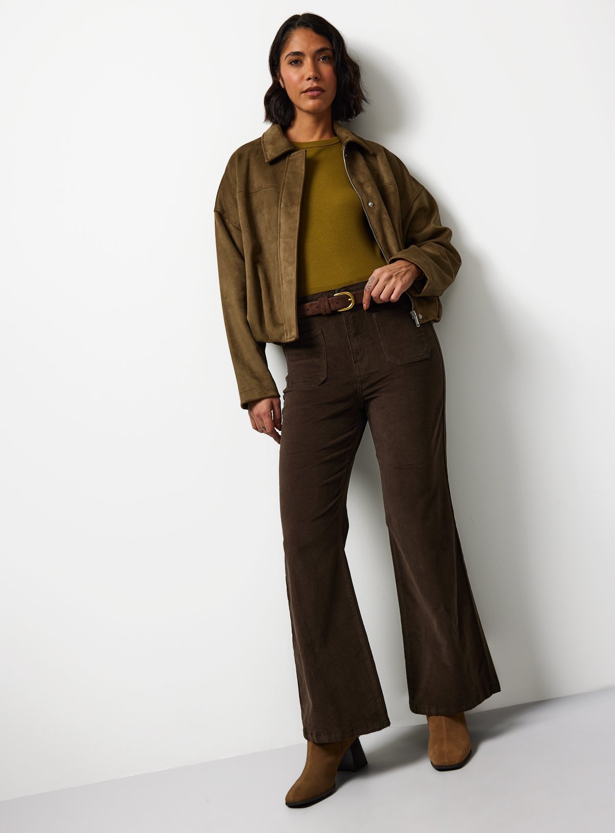 Brown Cord Patch Pocket Flared Trousers 22