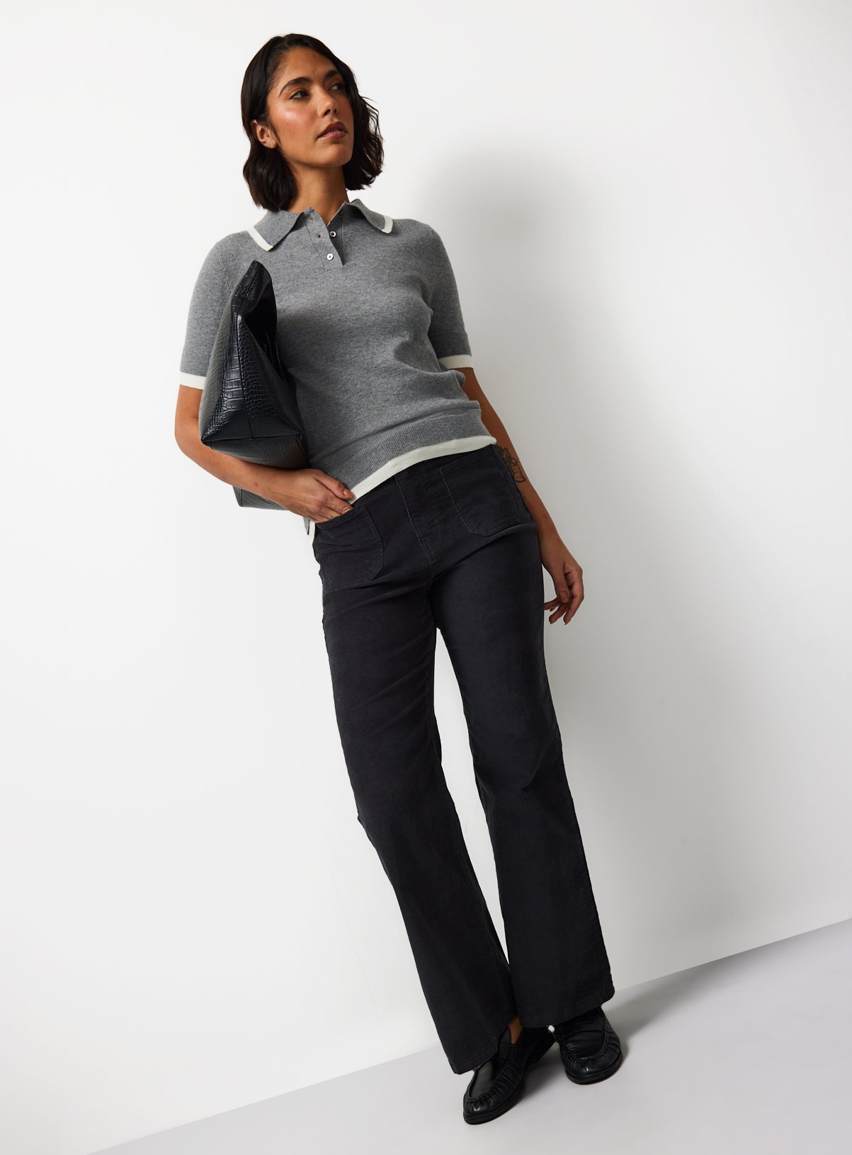 Cord Patch Pocket Flared Trousers 